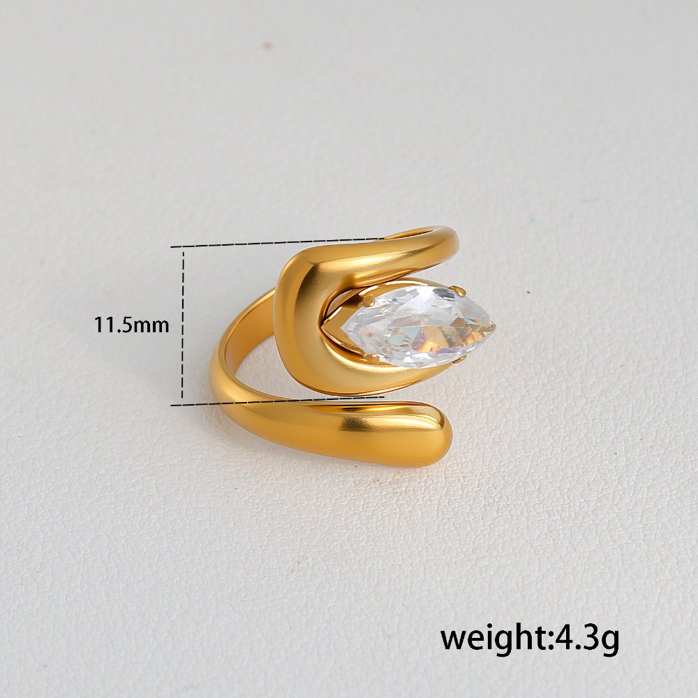 Anillo Ajustable Asimetrico con Diamante - Dorado - ANI261