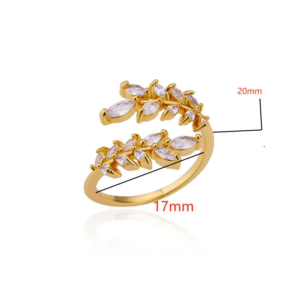 Anillo Ajustable Estilo Hojas con Circonesas Blancas - Dorado - ANI202
