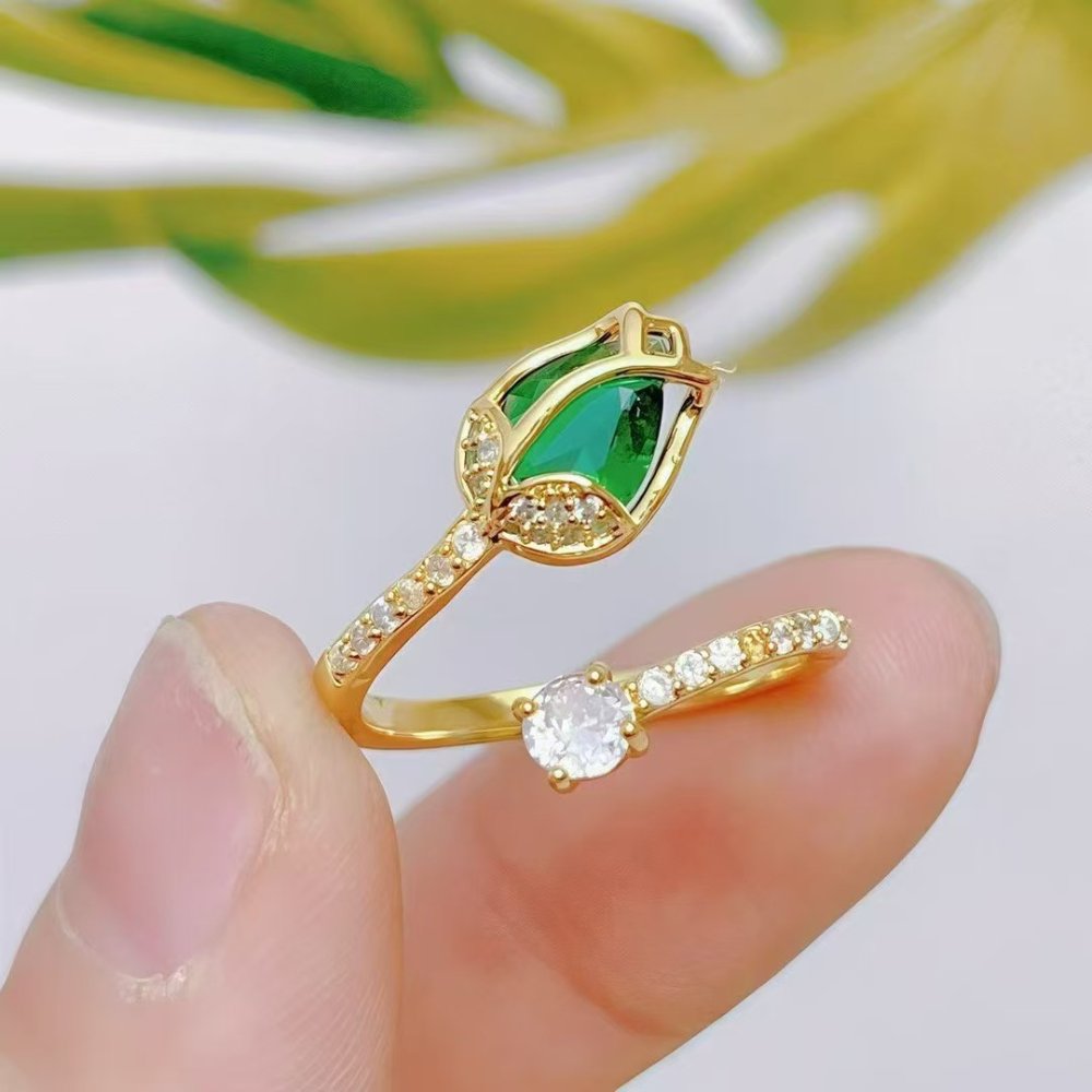 Anillo Ajustable Tulipan Verde - Dorado - ANI249
