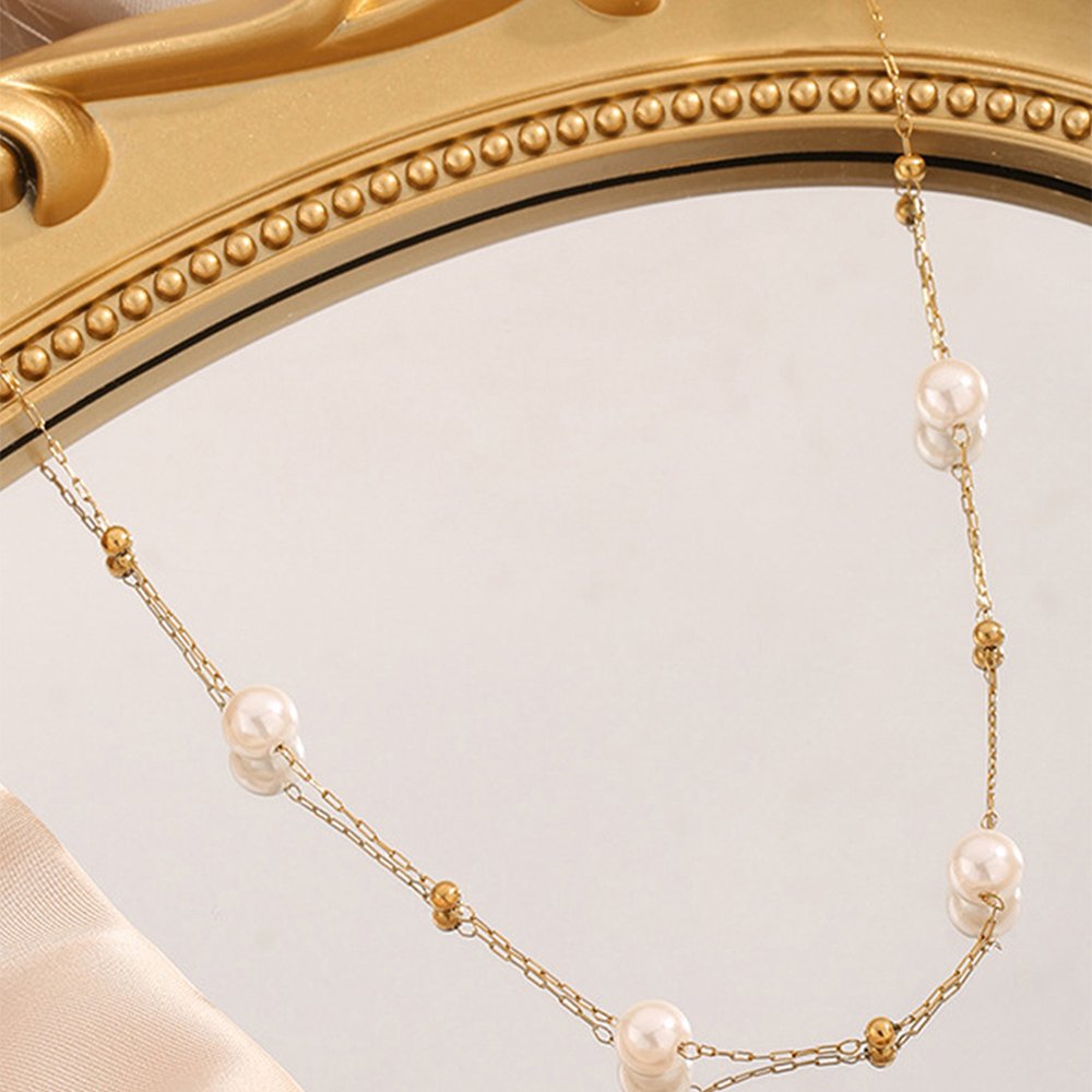 Collar con Perlas Medianas - Dorado - COL347