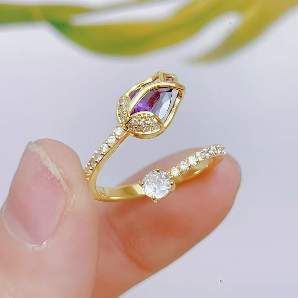 Anillo Ajustable Tulipan Purpura - Dorado - ANI254