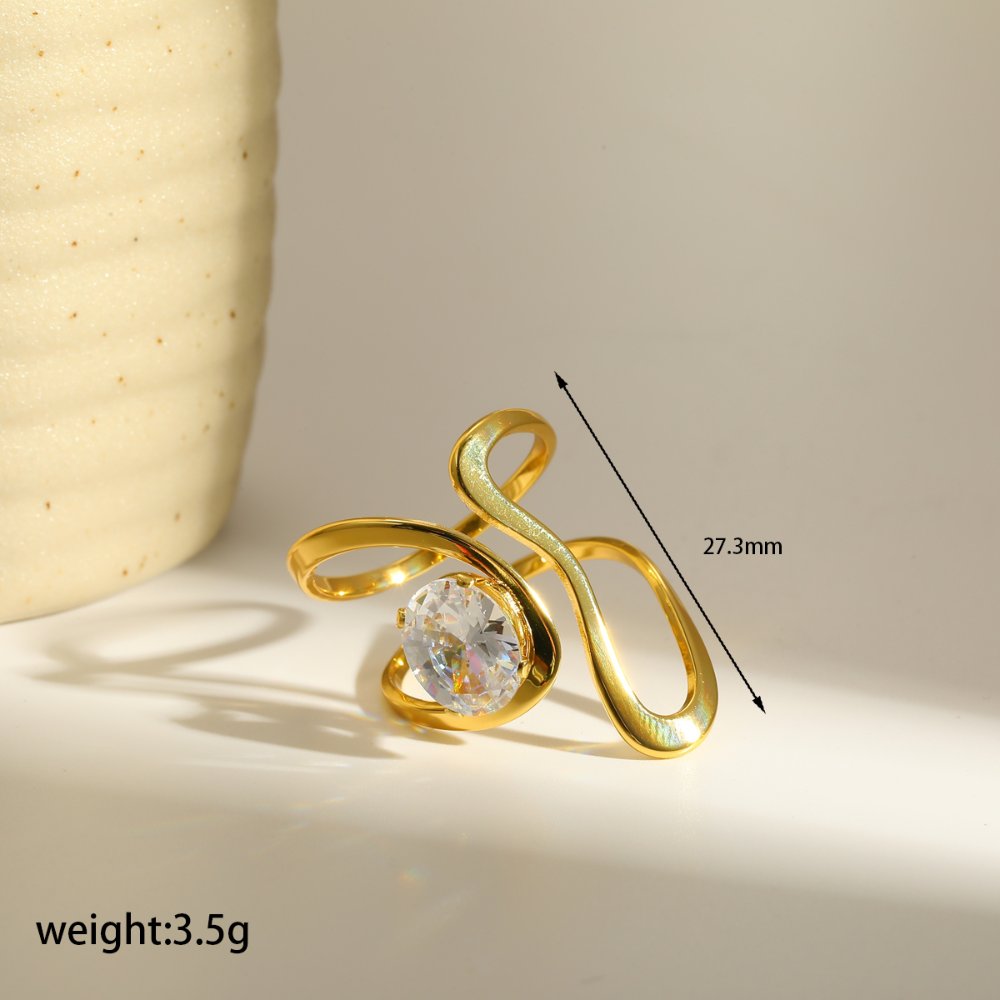 Anillo Ajustable Asimetrico con Diamante - Dorado - ANI270