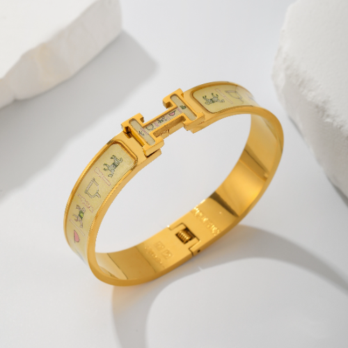 Brazalete Estilo Hermes Couvertures et Tenues de Jour Crema Edición Limitada - Dorado - BRA118