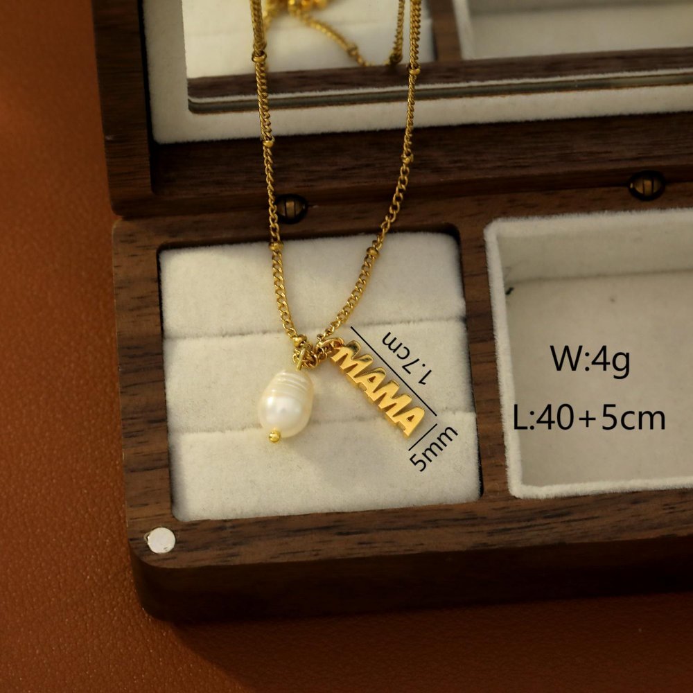 Collar Mamá con Perla de Río - Dorado - COL313