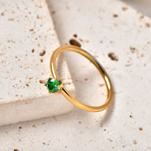 Anillo de circonea verde - Dorado - ANI177