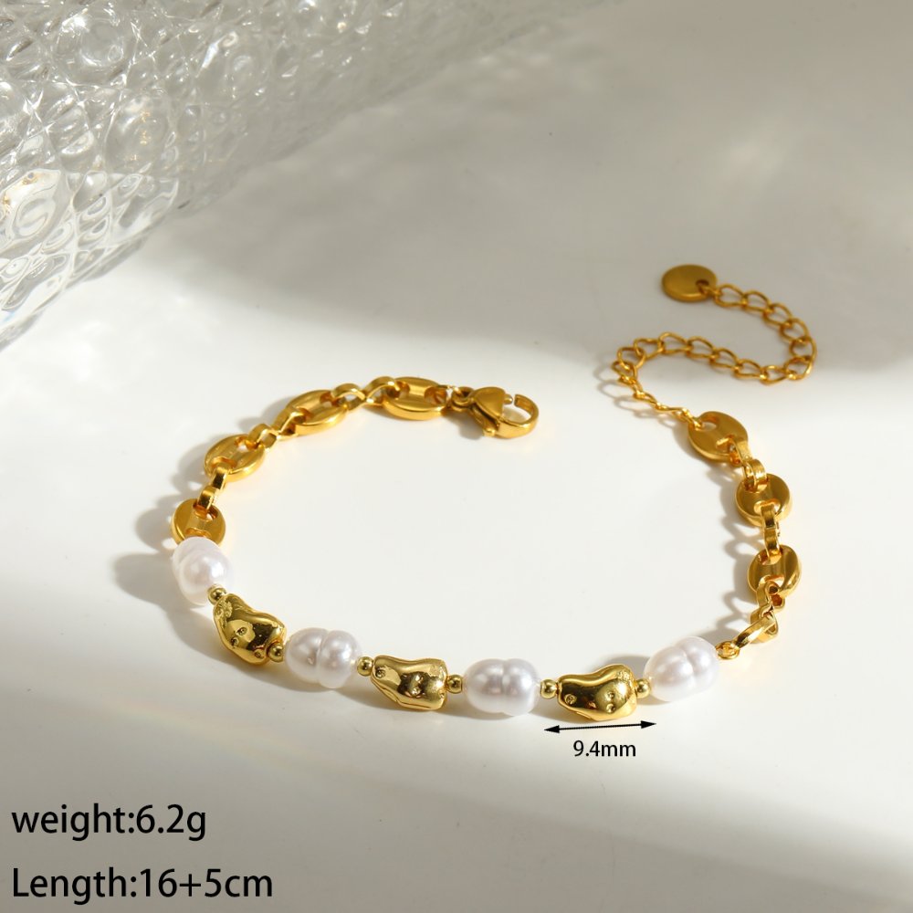 Pulsera con Perlas de Río - Dorado - PUL198