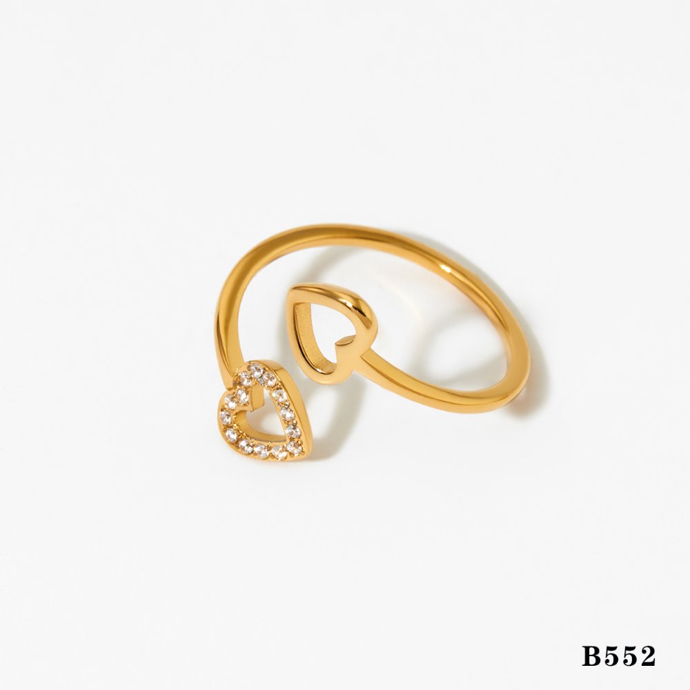 Anillo Ajustable Doble Corazón con Microdiamantes - Dorado - ANI242