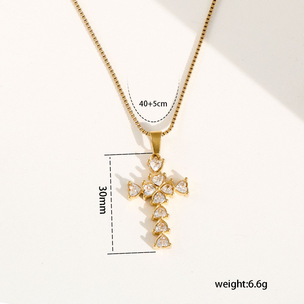 Collar Estilo Cruz con Diamantes - Dorado - COL346
