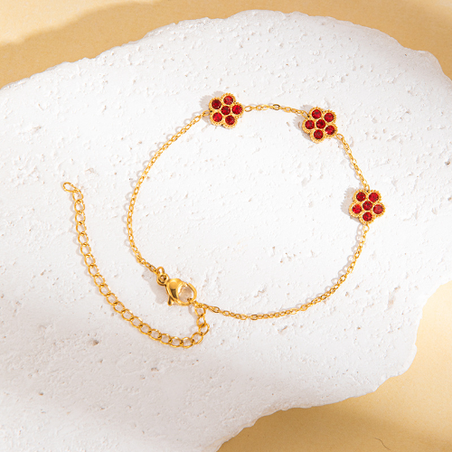 Pulsera Flores Rojas - Dorado - PUL154