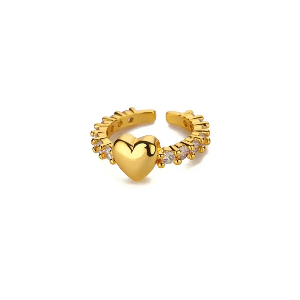 Anillo Ajustable Estilo Corazón con Diamantes - Dorado - ANI235