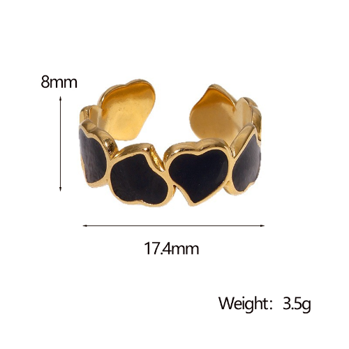 Anillo Ajustable de Corazones Negros - Dorado - ANI181