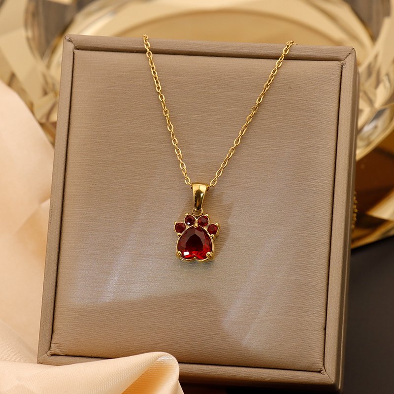 Collar de Huellitas Rojas - Dorado - COL275