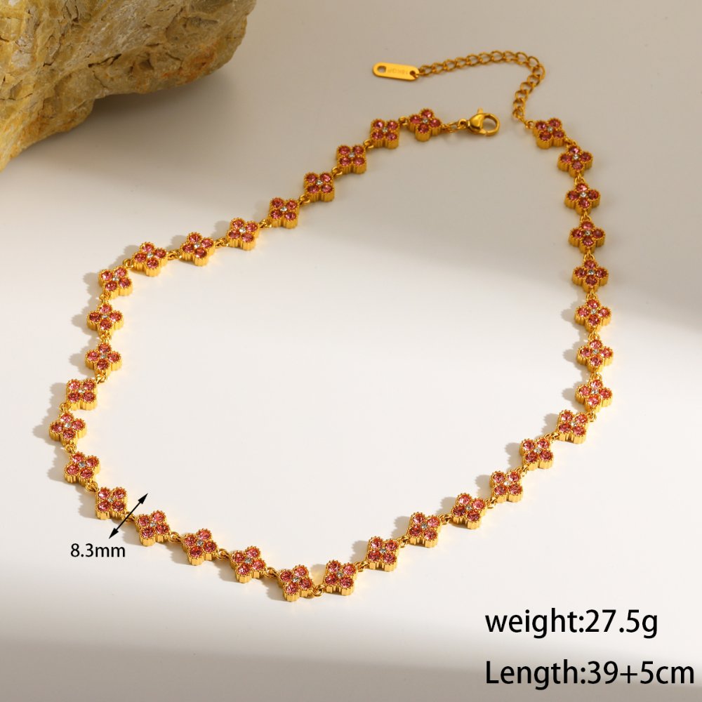 Collar Estilo Van Cleef Rosa - Dorado - COL343
