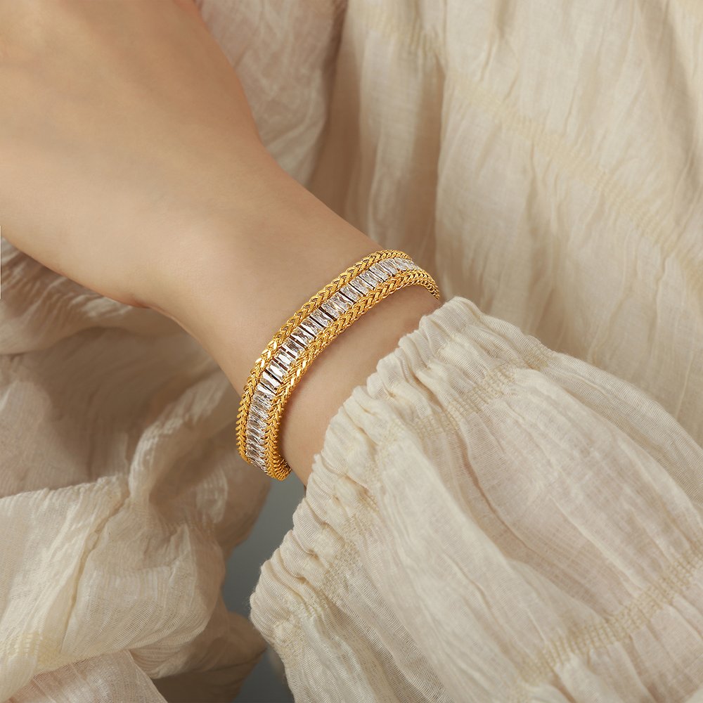 Pulsera de tenis con circonitas de corte baguette - Dorado - PUL186