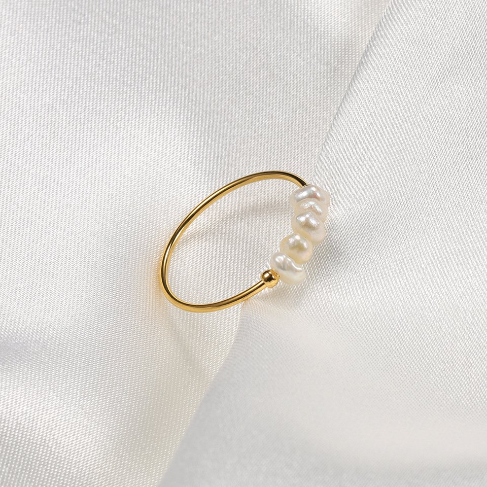 Anillo minimalista con Perlas - Dorado - ANI217