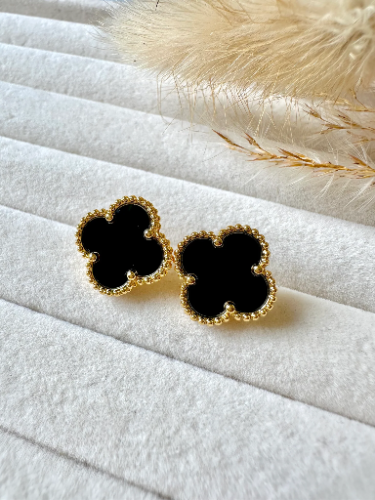 Arete Estilo Van Cleef Negro - Dorado - ART173