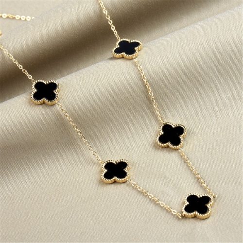 Collar Estilo Van Cleef Negro -Dorado - COL253