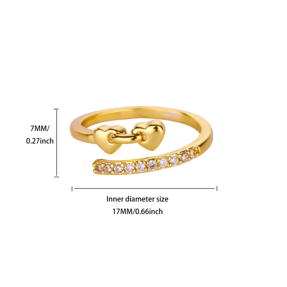 Anillo Ajustable con Corazones y Diamantes - Dorado - ANI234