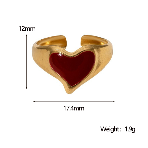 Anillo Ajustable de Corazón Rojo - Dorado - ANI186