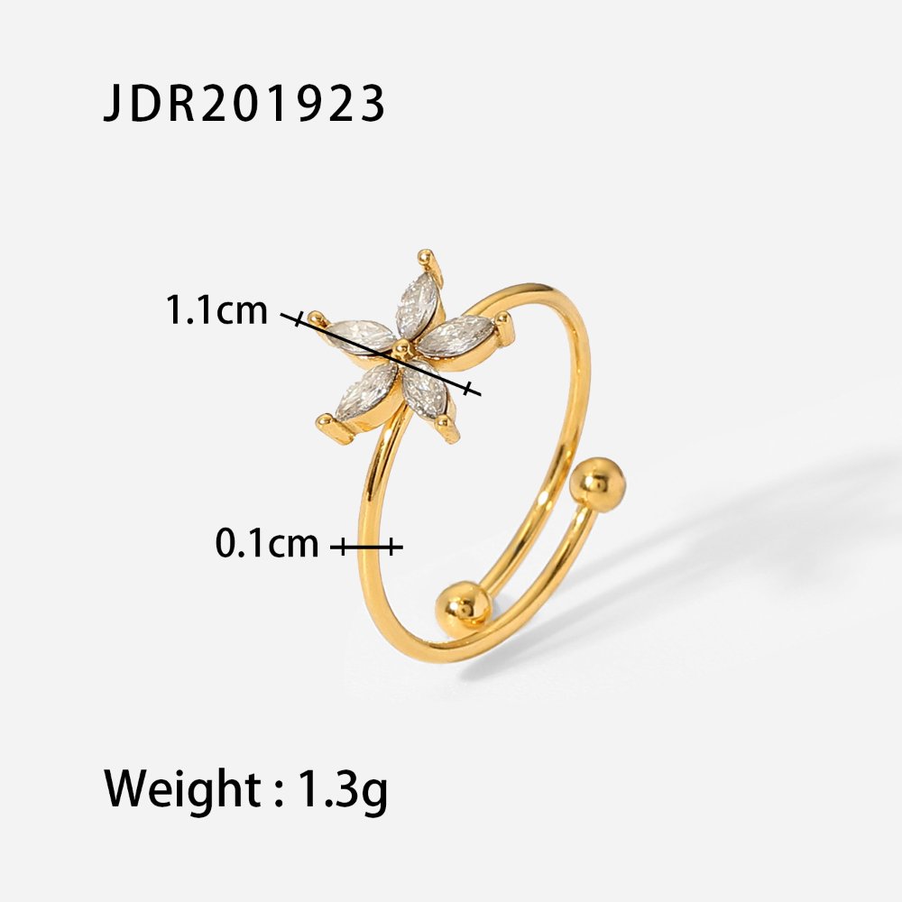 Anillo Ajustable Floral con Circoneas Blancas Dorado - ANI228