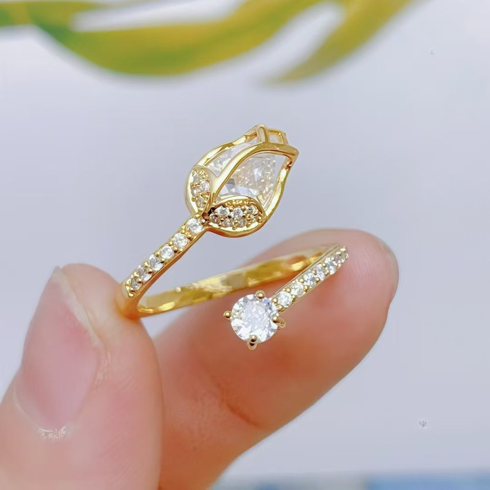 Anillo Ajustable Tulipan Blanco - Dorado - ANI253