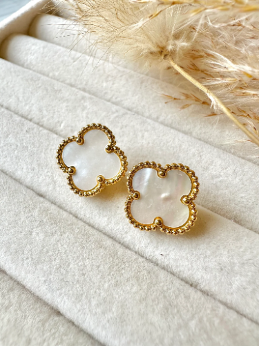 Arete Estilo Van Cleef Blanco - Dorado - ART172