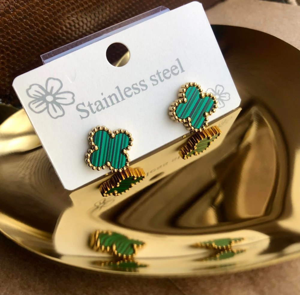 Arete Estilo Van Cleef Verde - Dorado - ART205