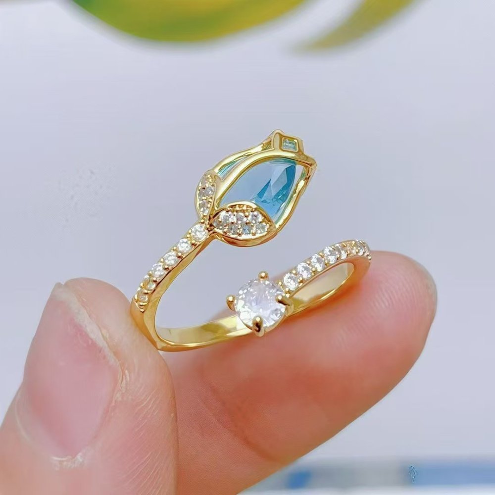 Anillo Ajustable Tulipan Celeste - Dorado - ANI256