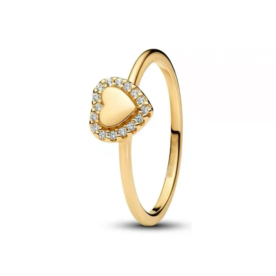 Anillo Estilo Pandora con Corazón con Microdiamantes  - Dorado - ANI203