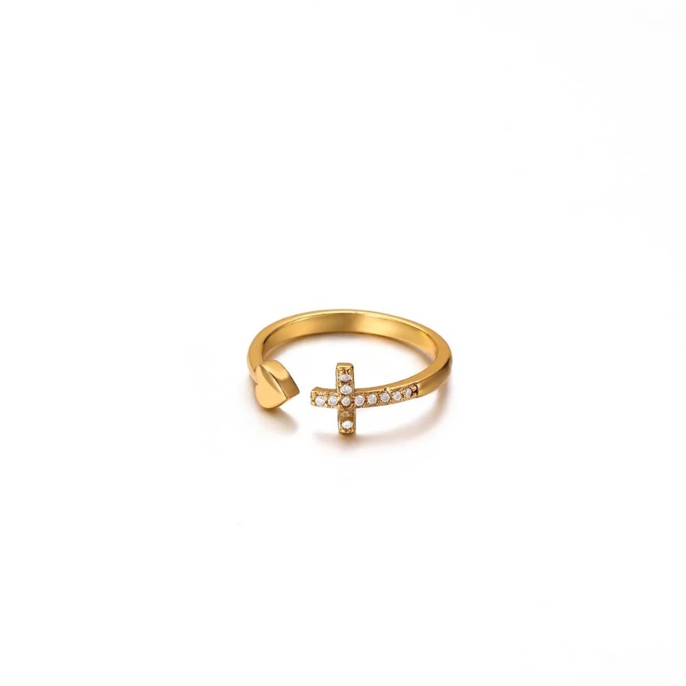 Anillo Ajustable Estilo Cruz con Microdiamantes - Dorado - ANI233