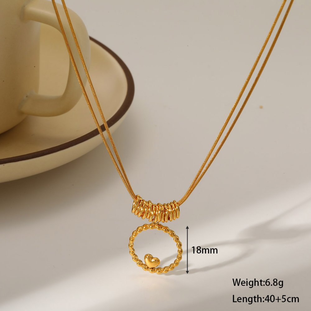 Collar Doble Cadena Corazón Aros - Dorado - COL305