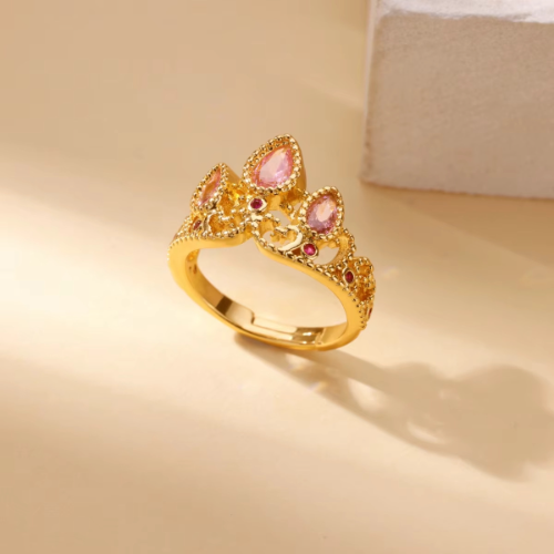 Anillo Ajustable estilo princesa rosa - Dorado - ANI173