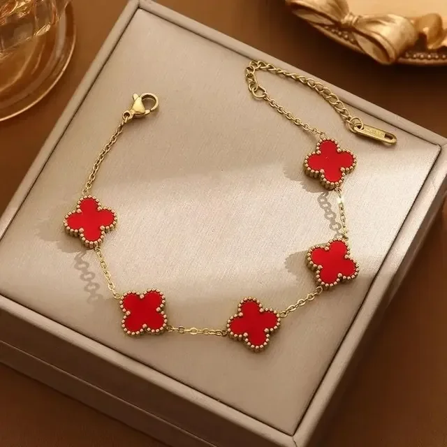 Pulsera Estilo Van Cleef Roja -Dorado - PUL171