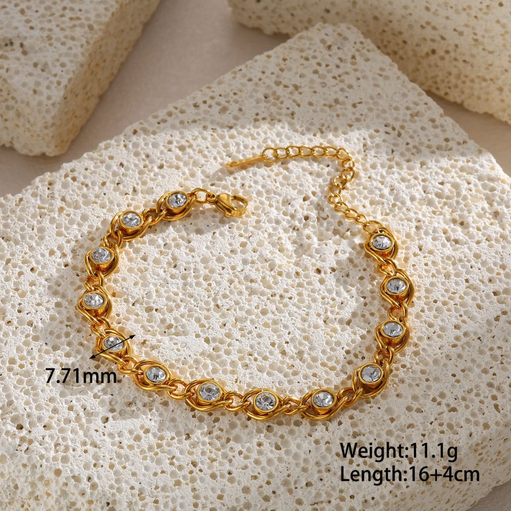 Pulsera de eslabones con cristales circulares - Dorado - PUL181