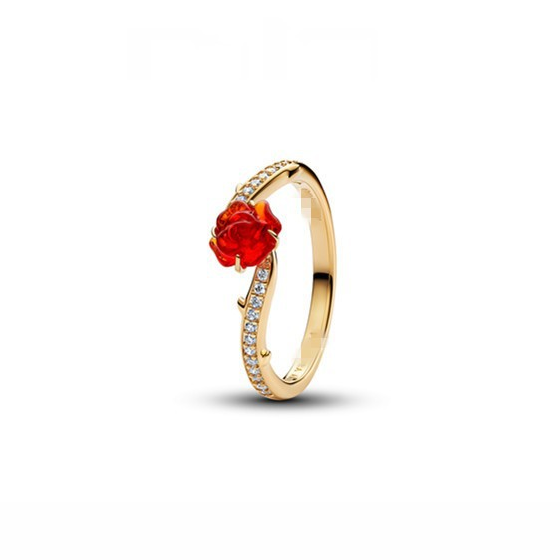 Anillo Estilo Pandora Rosa Roja con Microdiamantes - Dorado - ANI207