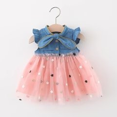 Vestido con nudo, color azul y rosado VE001