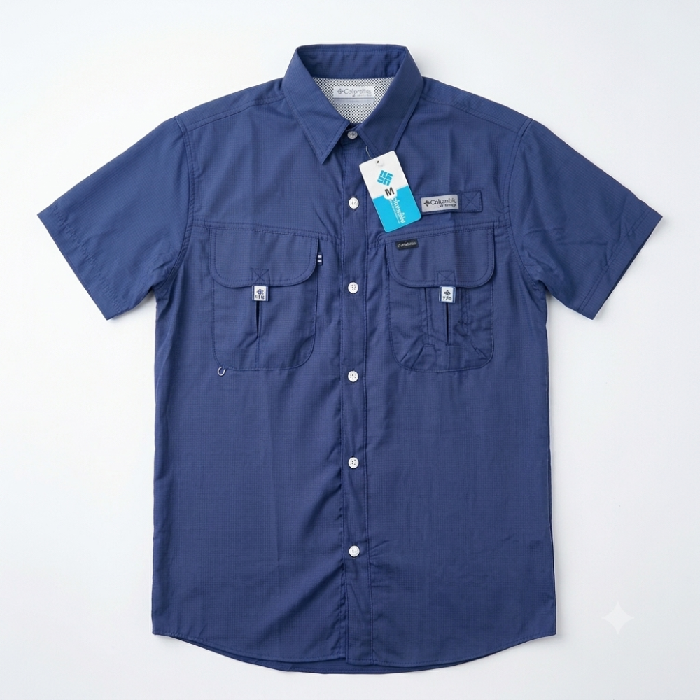 Camisa columbia manga Corta azul marino