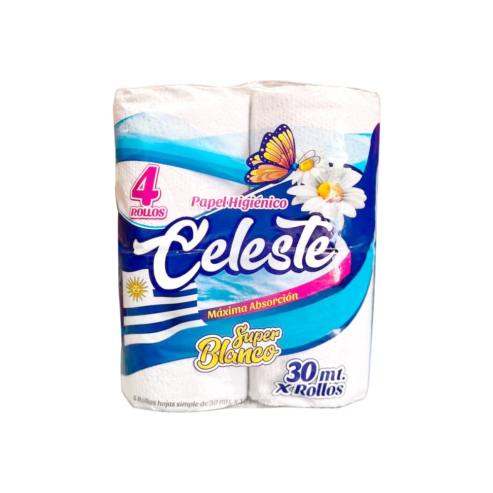 PAPEL HIGIENICO CELESTE DOBLE HOJA 4 ROLLOS X 30 METROS