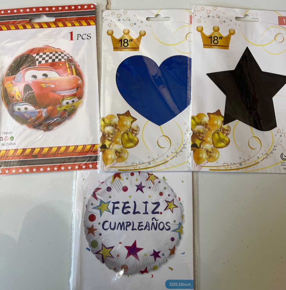 globo de figura de 1 pieza estrella, corazon y feliz cumple