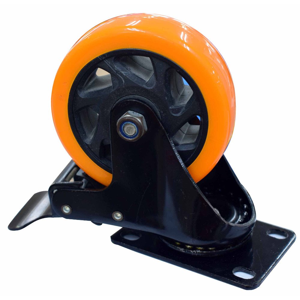 RODACHINES 4" PLANO NARANJA CON FRENO GIRATORIO 100MM 120KG