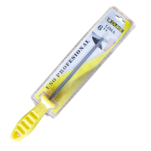 LIMA REDONDA 6" CON MANGO AMARILLO EN BLISTER