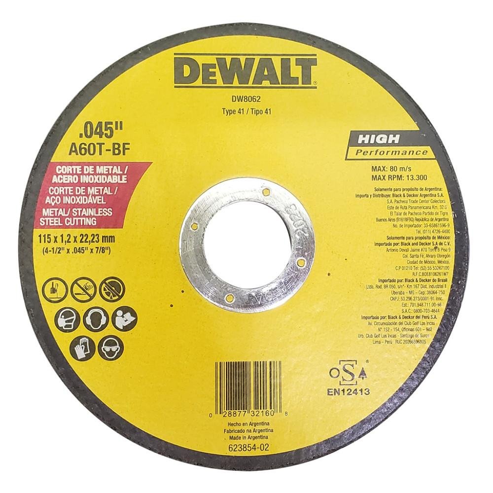 DISCO DEWALT CORTE METAL/ACERO INOX 7 PLANA AMARILLO ARGENTINO
