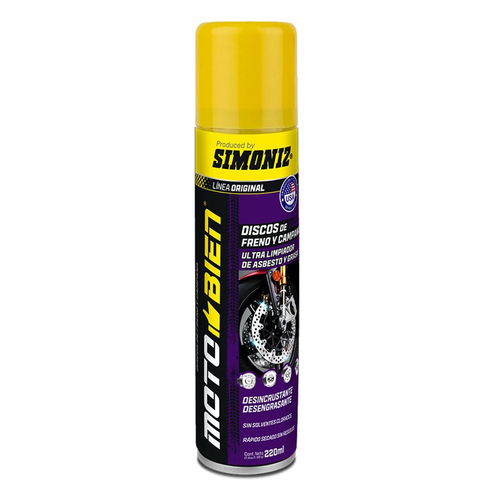 LIMPIADOR DESENGRASANTE DE FRENOS DE DISCO Y CAMPANA MOTO BIEN 220ML SIMONIZ