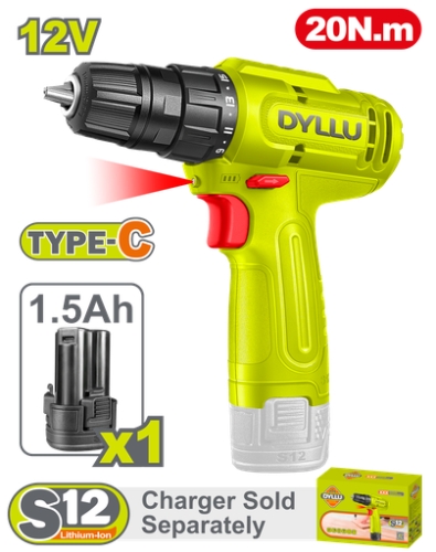 TALADRO INALAMBRICO 3/8" 12V 20NM INCLUYE 1 BATERIA 1.5 AH DYLLU