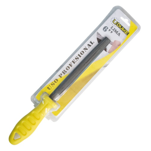 LIMA MEDIA CAÑA 6" CON MANGO AMARILLO EN BLISTER