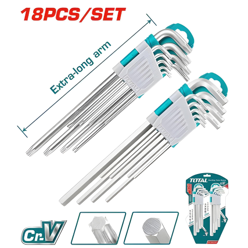 ALEM Y TORX INDUSTRIAL JUEGO X 18 PZS EXTRA LARGAS TOTAL