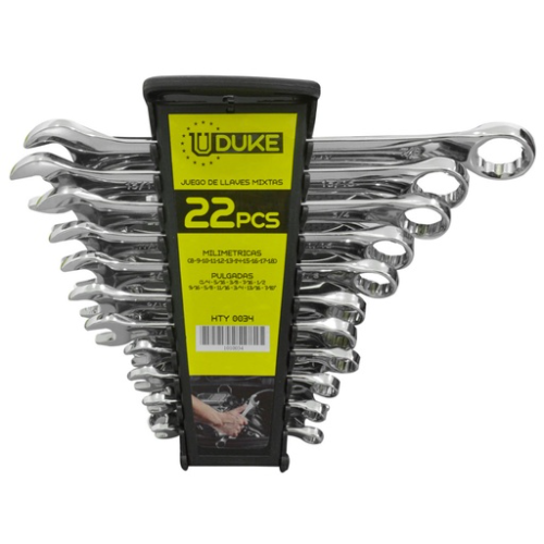 LLAVE MIXTA JUEGO X 22 PCS (8-18MM + 1/4-7/8) CON ESTUCHE CR/V UDUKE