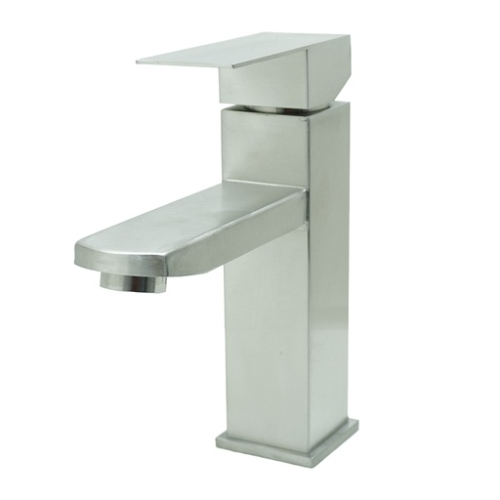 LLAVE LAVAMANOS MONOCONTROL ACERO INOXIDABLE CUADRADA SATINADA BAJA 18CM UDUKE (HT2032)