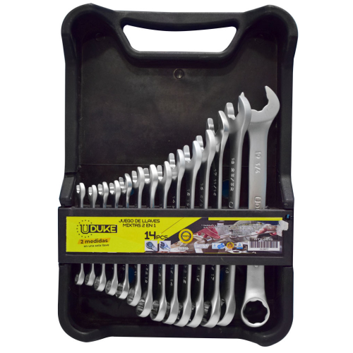 LLAVE MIXTA 2 EN 1 JUEGO X 14 (6-19MM - 1/4-3/4) CR/V UDUKE