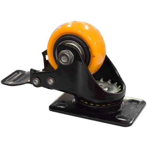 RODACHINES 1 1/2" PLANO NARANJA CON FRENO GIRATORIO 40MM (40 KLS (INDIVIDUAL